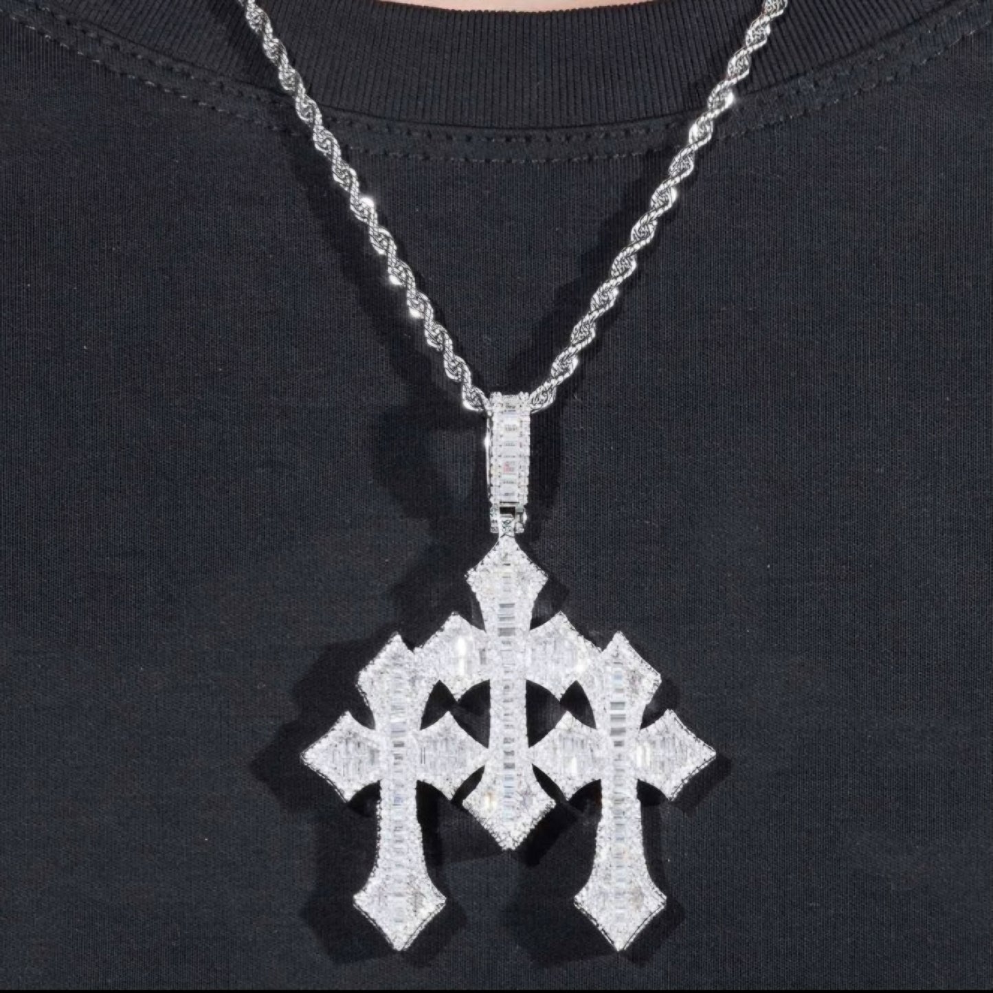 Moissanite - 3 Cross 14K Gold